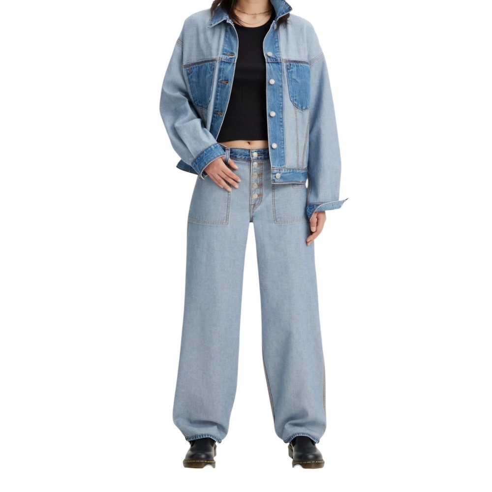 Levi's Reversible High Rise Barrel Leg Button Fly Jeans Patch Pocket Utility W30